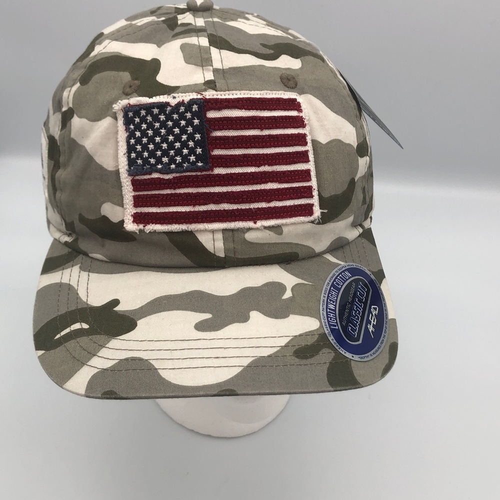 Ahead Camo Cap with USA Flag, Folds of Honor & Freedom Isn’t Free Patches